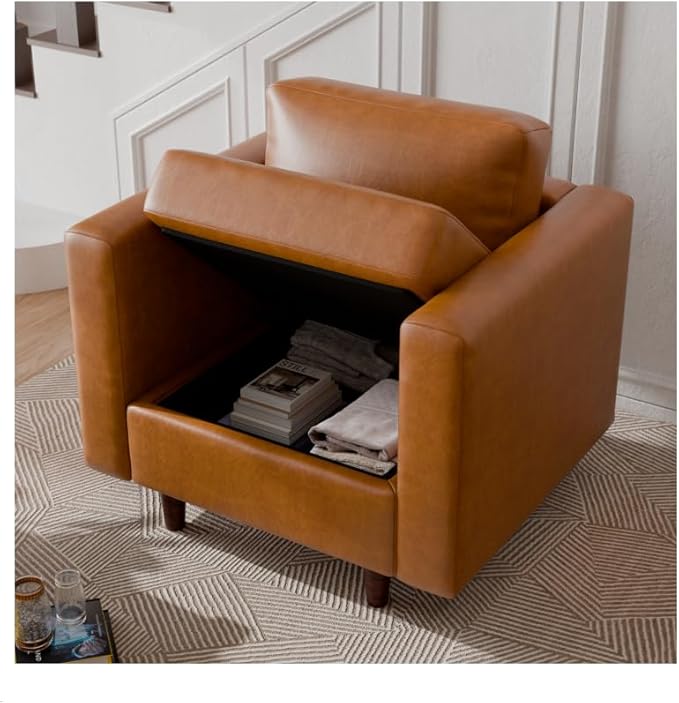 ABCASA Faux Leather Oversized Accent Chair with Storage Deep Seat Single Sofa Large Reading Armchair for Living Room Bedroom Office Brown Set of 2