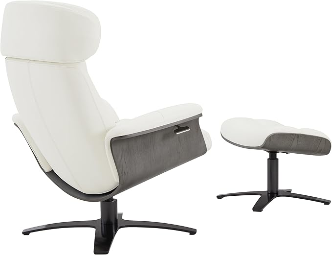 CHITA Genuine Leather Reclining Swivel Chair with Adjustable Headrest and Ottoman for Living Room White