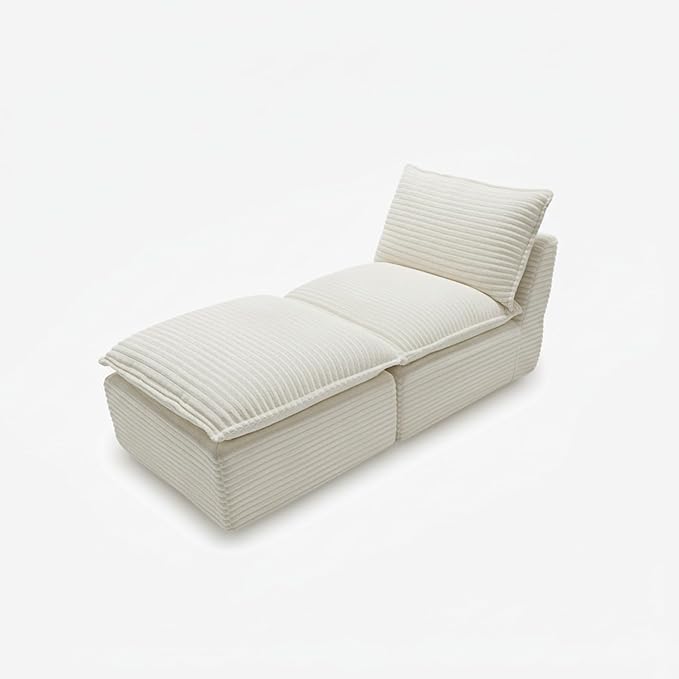 DEINPPA Modular Couch with Ottoman 2 Seat Cloud Sofa for Living Room Apartment Corduroy Upholstered Comfy Couch-White