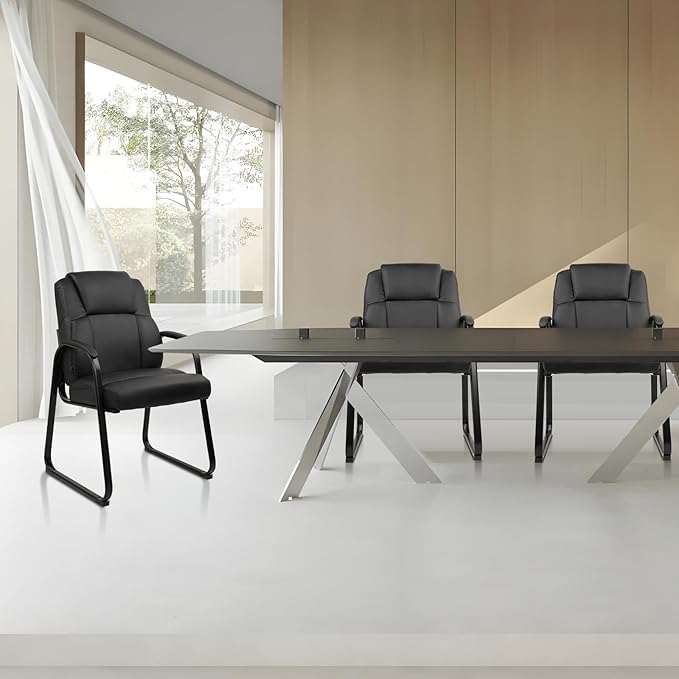 CLATINA Leather Guest Chair with Padded Arm Rest for Reception Meeting Conference and Waiting Room Side Office Home Black with Sled Base 1 Pack