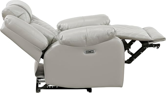 Lexicon Power Recliner Chair Faux Leather Upholstered Home Theater Seating with LED Lighting USB Charging Ports Single Wall Hugger Reclining Chair for Living Room/Bedroom Easy Assembly Gray