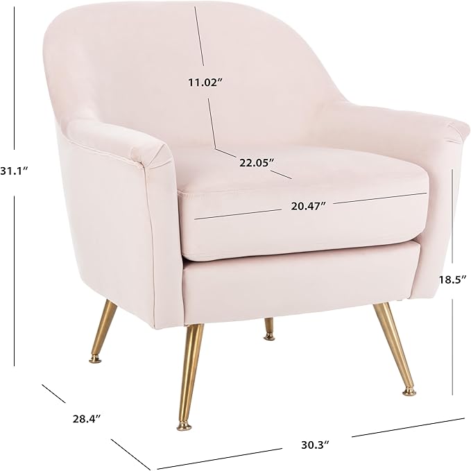 Safavieh Home Brienne Retro Glam Blush Pink Velvet and Brass Arm Chair