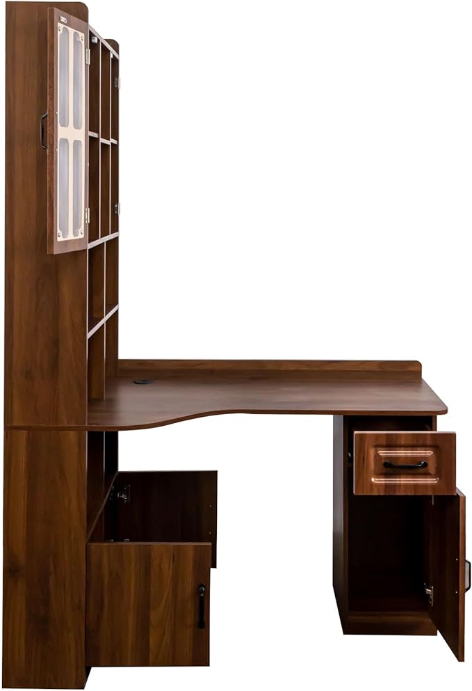l Shaped Desk with Hutch &amp Drawers Small Corner Desks for Small Space Home Office Farmhouse Desk and Bookshelf Combo with Storage (Walnut)