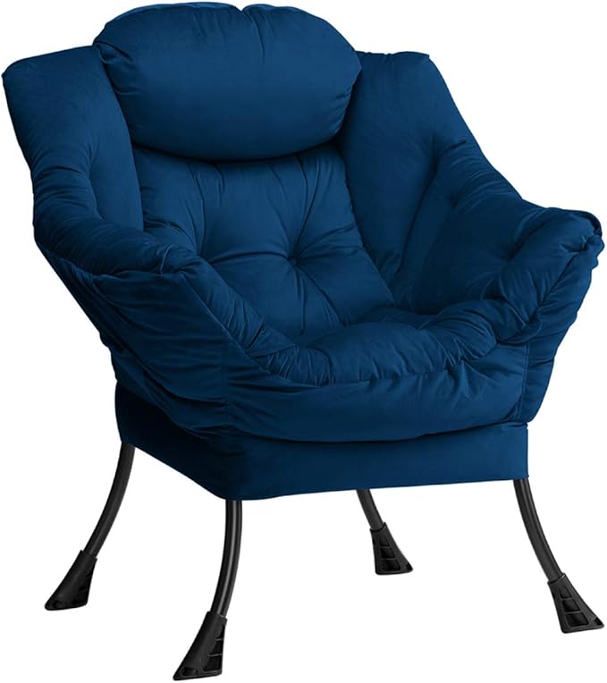 HollyHOME Lazy Chair with Armrest and Side Pocket Comfy Accent Lounge ChairLeisure Sofa Armchair for Living Room Bedroom Dorm or Small Spaces Oversized Reading Sofa ChairVelvet Royal Blue