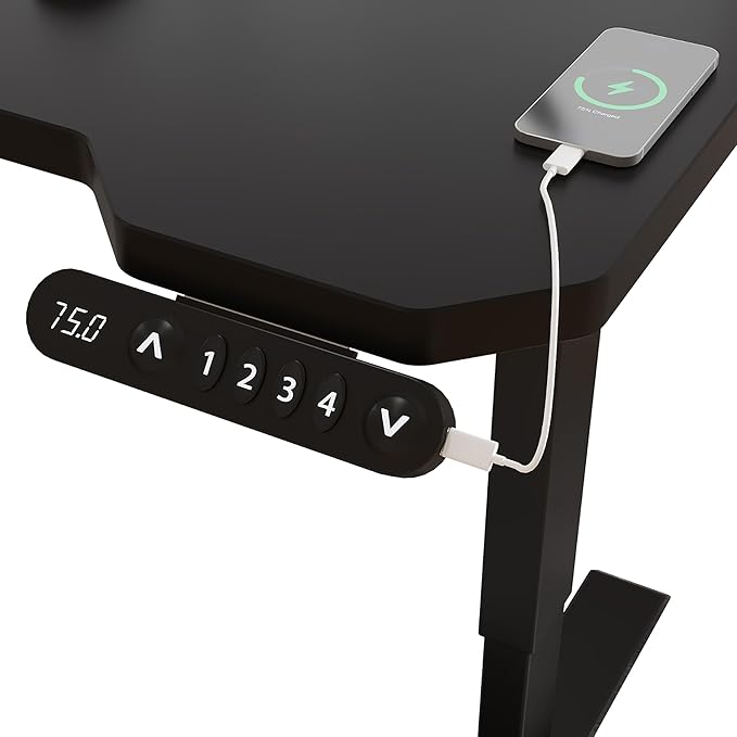 L-Shaped Electric Standing Desks Adjustable Height Black Wood Top Rising Desks for Home Office 59 Inch Sit Stand Desk Electric with Wheels &amp Type-C Port/Controller (Black)