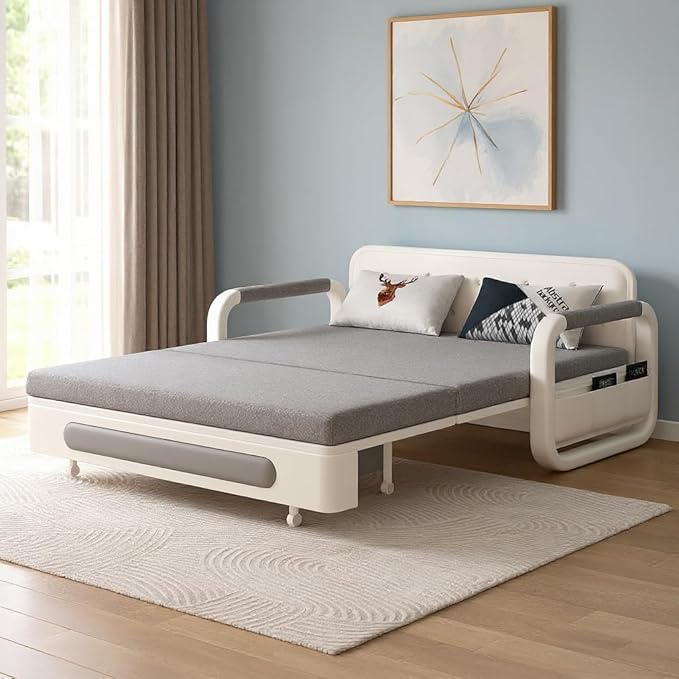 62 Versatile Pull-Out Sofa Bed – Modern Versatile Futon Sleeper Couch Daybed with Trundle Perfect for Living Room &amp RV Gray/White