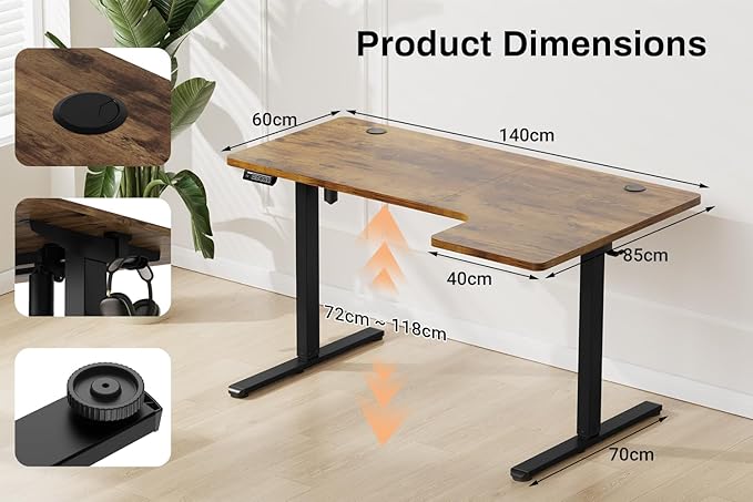 Standing Desk L Shaped Electric Height Adjustable Desk 55 x 33.5 Inches Sit Stand up Desk Computer Home Office Desk Memory Preset with Two-Piece Fir Wood Desktop (Vintage Brown)