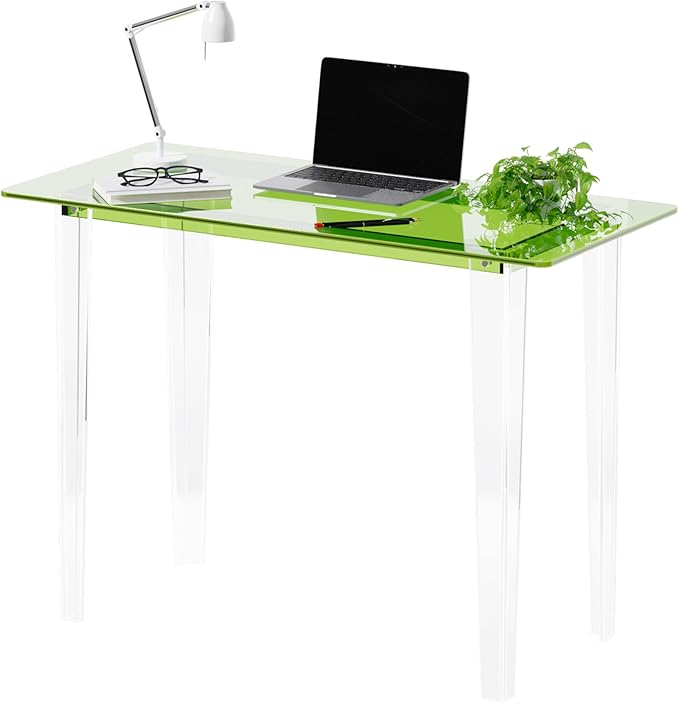Modern Acrylic Desk for Home Office - Multi-Purpose Study Table with Extended Surface Sturdy Lightweight Design Transparent Green Console &amp Entryway Table (42.5 Inch)