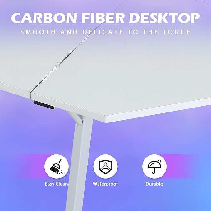 L Shaped Gaming Desk Modern Computer Desk Home Office Desks with Large Monitor Riser Stand Sturdy PC Desk for Bedroom Minimalist White 50Inch