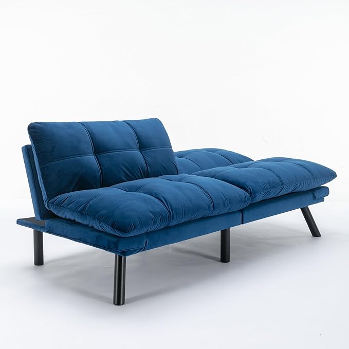 Anwick Futon Sofa Bed Velvet Convertible Futon Sleeper Couch 71 Sleeper Sofa Bed with Adjustable Backrest Modern Loveseat Couch for Compact Living Room Apartment Office (Blue)