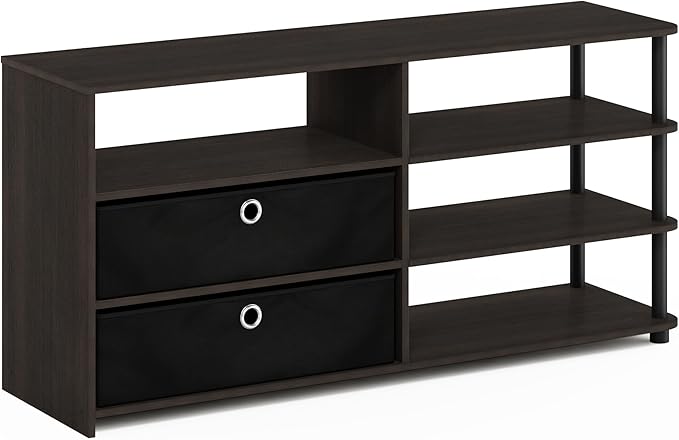 Furinno JAYA Simple Design TV Stand for up to 55-Inch with Bins Walnut