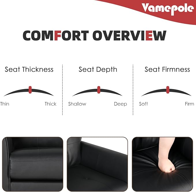 60 Loveseat Sofa for Living Room Mid Century Mini Black Couch Tufted Leather Love Seat Furniture Comfy Office 2 Seat Small Couches for Small Spaces Bedroom Apartment