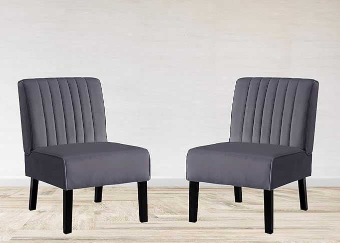 Reeso Mid Century Modern Accent Chairs Set of 2 with Minimalist Design Elegant Velvet Upholstery and Solid Wood Legs Ideal for Living Room or Bedroom Fossil Grey