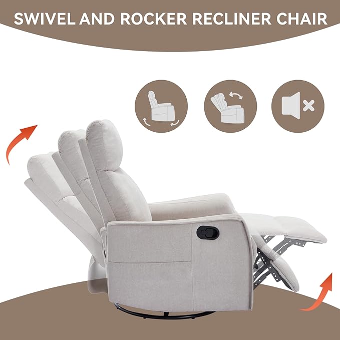 Power Lift Recliner Chair for ElderlyHeat Massage Manual Recliners Chair with RockerChair Recliners for Small SpacesPortable Chair Recliners for Living Room for AdultsEasy AssemblyBeige