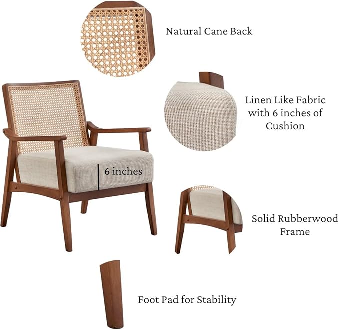 Hadwin Cane Back Accent Chair Solid Wood Frame Walnut