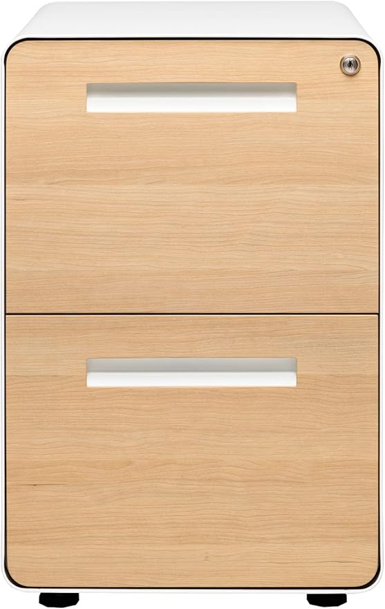 Laura Davidson Furniture Stockpile 2 Drawer Mobile File Cabinet with Lock - Under Desk Metal Filing Cabinet Legal/Letter File Folders Wheels and Stationary Feet Pre-Assembled White/Wood