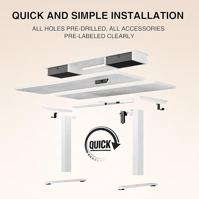Veken 47.2×27.6 Home Office Standing Desk with Monitor Riser Adjustable Computer Desk with Drawers Ergonomic Desk for Work Study Gaming Crafting White