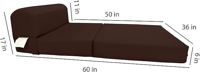D&ampD Futon Furniture Sleeper Chair Folding Bed Studio Sofa Guest Folded Mattress High Density Foam (70 x 36 x 6 Brown)