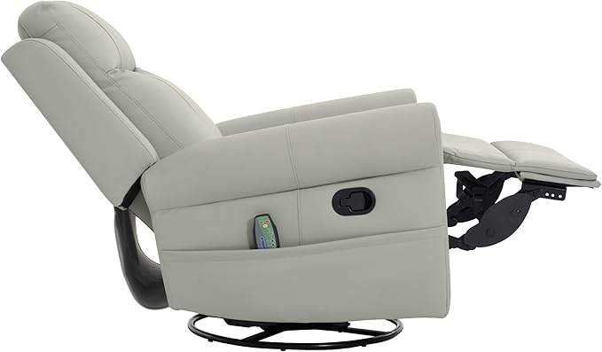 Merax 270°Swivel Rocker Recliner Chair PU Leather Manual Recliner with Massage and Heating Dual Reclining Positions and Side Pocket and for Living Room Bedroom or Nursery Grey