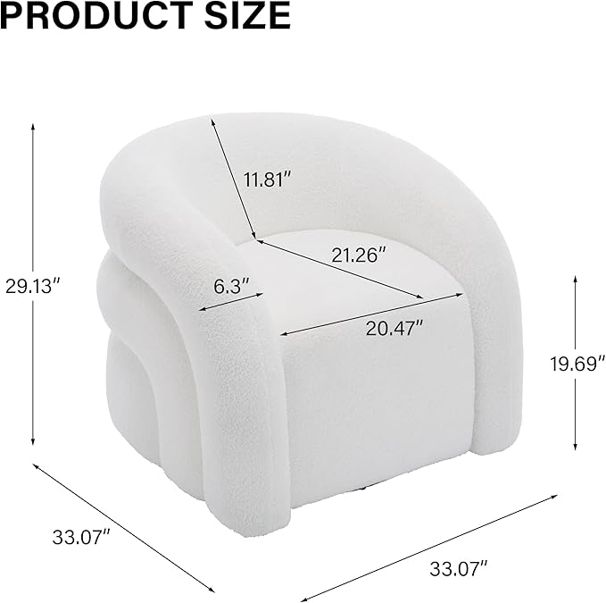 Boucle Swivel Accent Chair No Assembly Small Comfy Round Barrel Armchair for Living Room Bedroom Reading Waiting Room (White Set of 1)