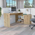 Modern L-Shaped Computer Desk Home Office Desk with Open &amp Closed StorageLight Oak for Home Office