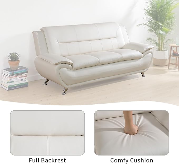 Leather Couch SetCream Sectional Sofa for Living Room Furniture Sets3 Seater Couch for Living Room/Office/Bedroom/Apartment