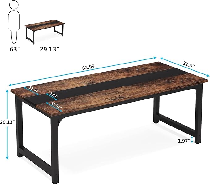 LITTLE TREE 63 Inch Large Executive Office Desk Simple Computer Workstation with 31.5 inch Extra Wide Desktop for Home Office