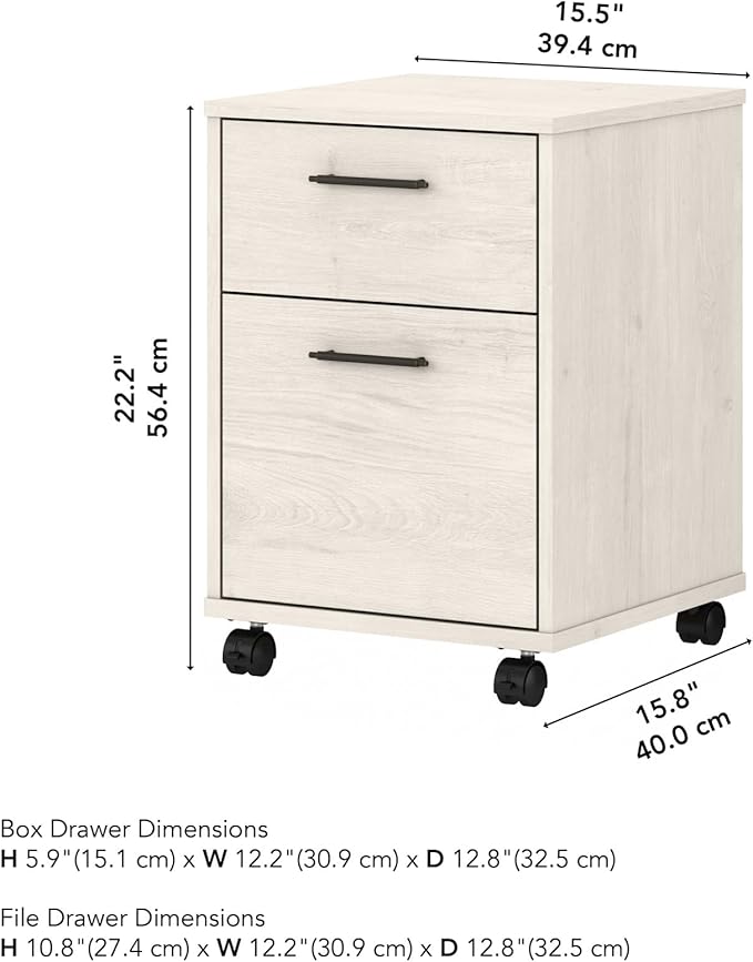 Bush Furniture Key West 2 Drawer Rolling File Cabinet in Linen White Oak Mobile Organization for Home Office Small Under Desk Storage on Wheels