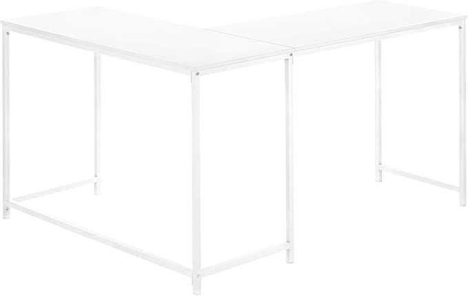 Computer Desk Home Office Corner 58 l L Shape Work Laptop White Laminate White Metal Contemporary Modern