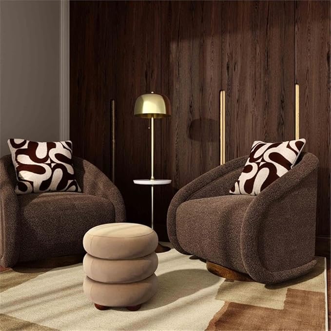 Pemberly Row Transitional Boucle Swivel Chair Chocolate Brown Solid Wood Base Shelter Arm Handmade Accent Chair for Living Room or Bedroom 360-Degree Swivel Function Wide Deep Seat