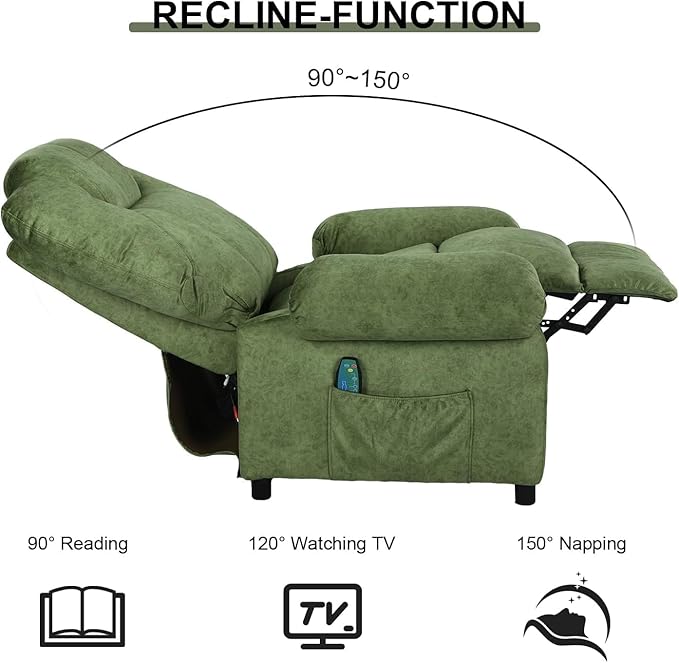 Pushback Massage Recliner Chair with Heat Fabric Heated Massaging Reclining Chair Single Sofa for Adults Mid Century Small Push Back Manual Recliner for Living RoomGreen