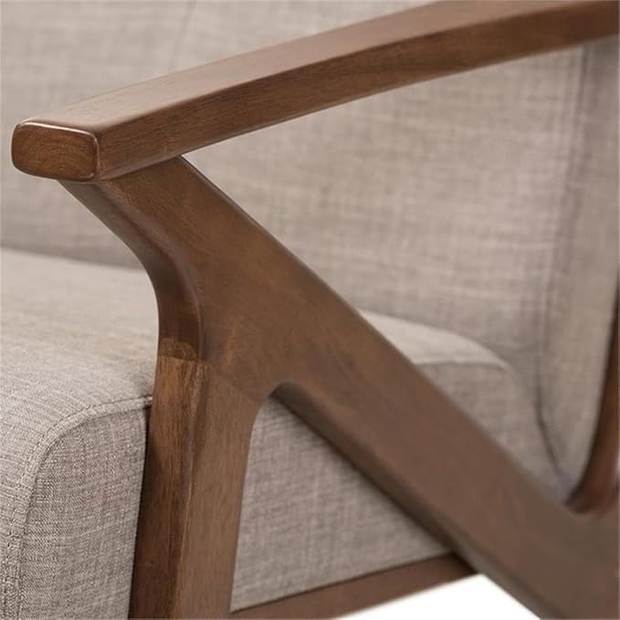 BOWERY HILL Tufted Accent Arm Chair Gray Polyester Upholstery Walnut Brown Rubber Wood Frame Mid-Century Modern Style Removable Cushions 29.53 H x 27.95 W x 33.07 D Living Room Seating