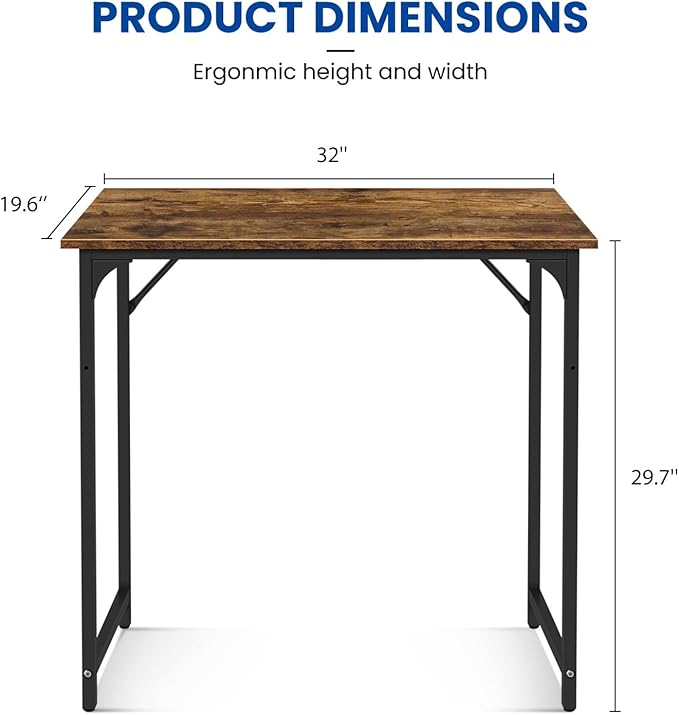 32 Inch Computer Desk Set of 2 Office Desk with Metal Frame Home Office Desk Modern Simple Style for Small Space Home Office Living Room Bedroom Brown