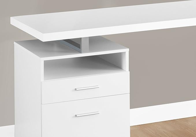 Computer Desk Home Office Laptop Left Right Set-up Storage Drawers 60 l Work White Laminate Grey Metal Contemporary Modern