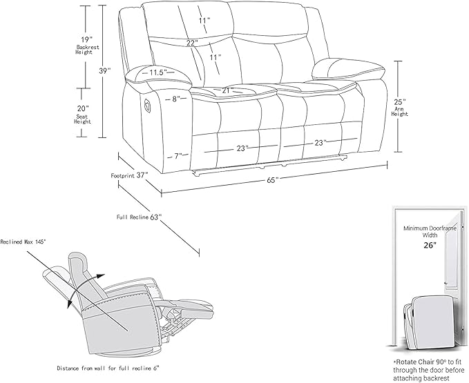 Blackjack Furniture Marsden Modern Leather Air Reclining Living Room Loveseat Lead Gray