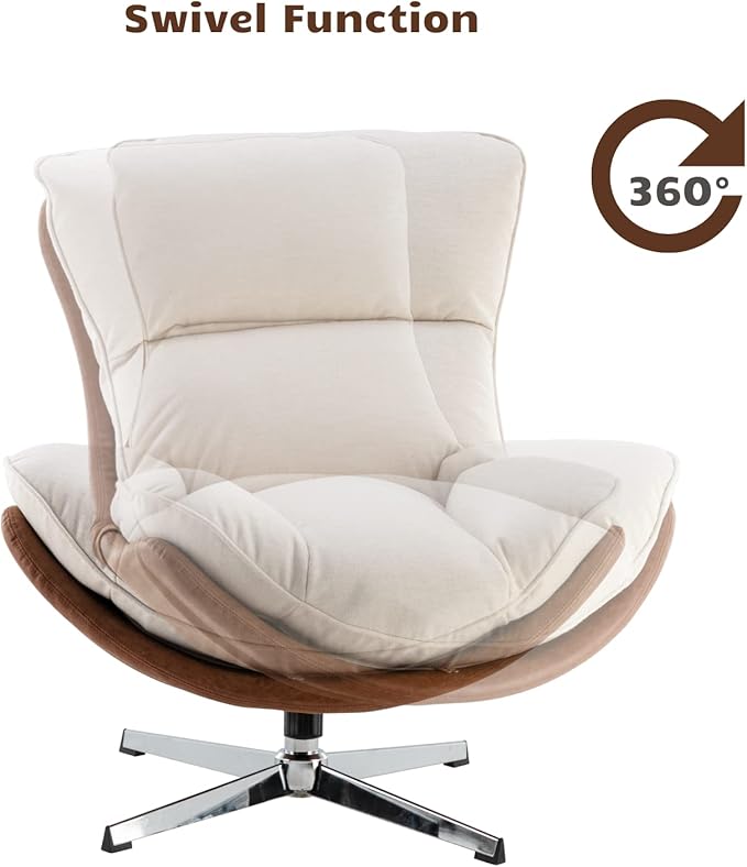 HEAH-YO Swivel Accent Chairs Set of 2 Modern Living Room Chairs with Backrest Upholstered Linen Armless Reading Chairs for Bedroom Beige