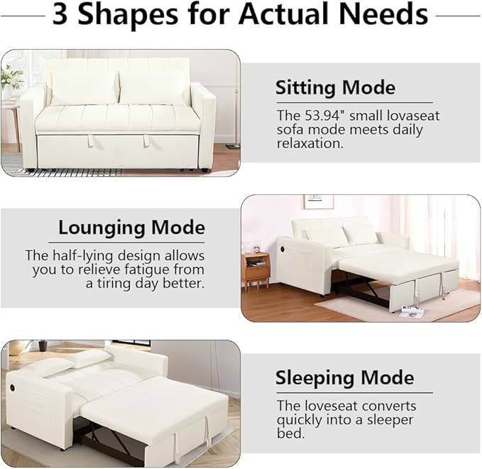 Convertible Chair Bed - Sleeper Sofa Bed with Pillow Pull Out Sleeper Bed with Adjustable Backrest Multi-Functiona Lounge Chair with Modern Linen Fabric for Living Room Apartment