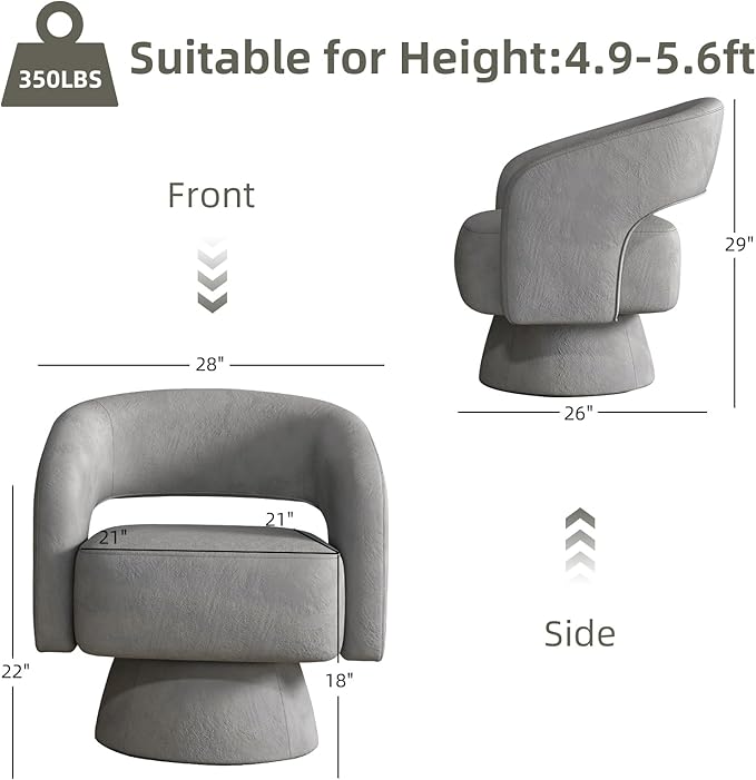 Phoenix Home Modern Swivel Accent Chair Set of 2 Velvet Barrel Chair 360 Degree Swivel Armchair for Living Room Bedroom Office Gray