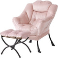 Welnow Lazy Chair with Ottoman Modern Accent Chair with Armrests and a Side Pocket Leisure Sofa Armchair Reading Armchair with Footrest for Small Space Pink