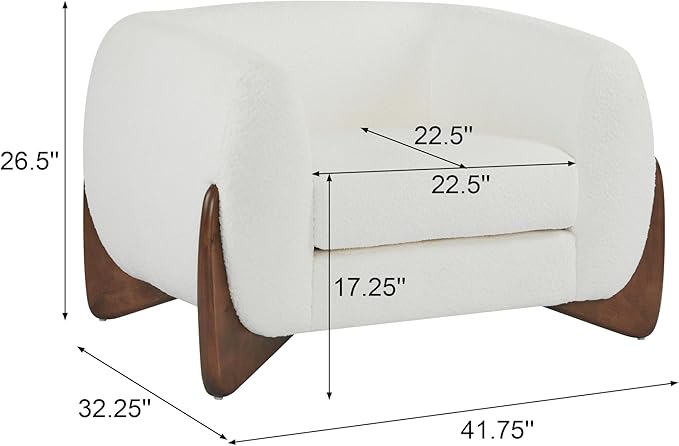Christopher Knight Home Modern Boucle Fabric Upholstered Club Chair for Living Room Home Office Apartment Relaxing Chair with Removable Cushion and Birch Wood Legs White and Walnut