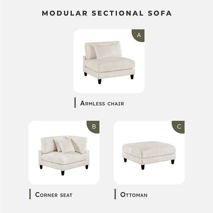 Lexicon Modular Sectional Sofa for Living Room Microfiber Upholstery Armless Chair with Pillow Units of Modular Sectional Couch Upholstered Chair for Customizable Sectional Sofa Couch Beige