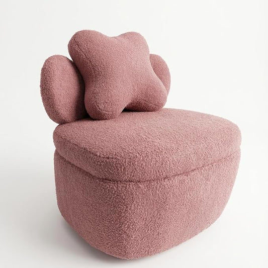 Pink Soft Toy Bear Lounge Chair - Mid Century Modern Soft Boucle Armchair - Wide Upholstered Seat - Swivel Barrel Design - Color: Pink