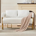 Teddy Loveseat Couch Modern Upholstered Small Love Seat Sofa 2 Seat Sofa with Gold Metal Frame Comfy Couches for Living Room Bedroom Reception Area &amp Office (White)