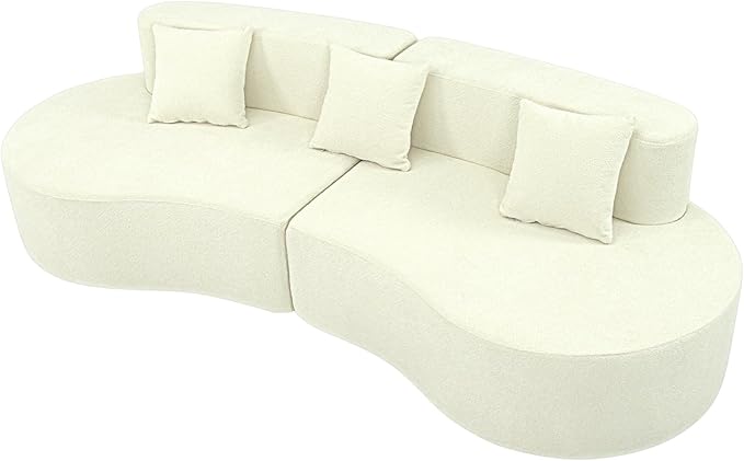 Curved Sofa Half Moon Sofa Modular Cloud Boneless Couch with Deep Seat Modern 4 Seat Compressed Sectional Sofa for Living Room Office &amp Apartment No Assembly Required Cream White