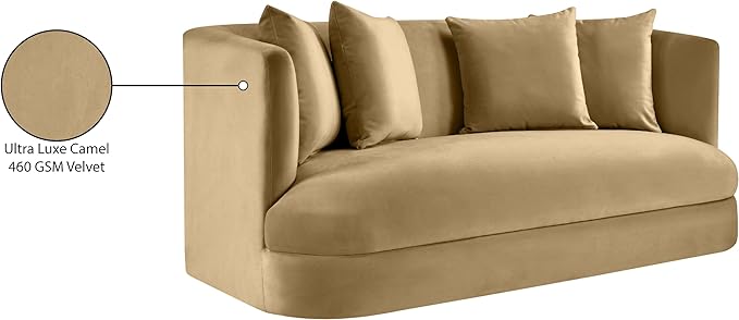 Meridian Furniture 699Camel-L Alder Collection Modern | Contemporary Loveseat with Ultra Luxe Camel 460 GSM Velvet Solid Wood Frame 66 W x 36 D x 30 H Camel