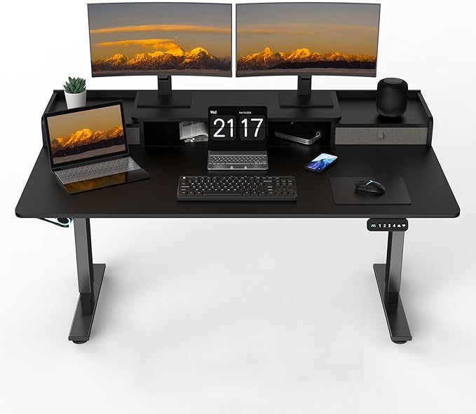 63 x 30 Inch Electric Standing Desk with 2 Drawers Adjustable Height Widened Stand Up Desk with Storage Sit to Stand Ergonomic Workstation for Home Office Classic Black