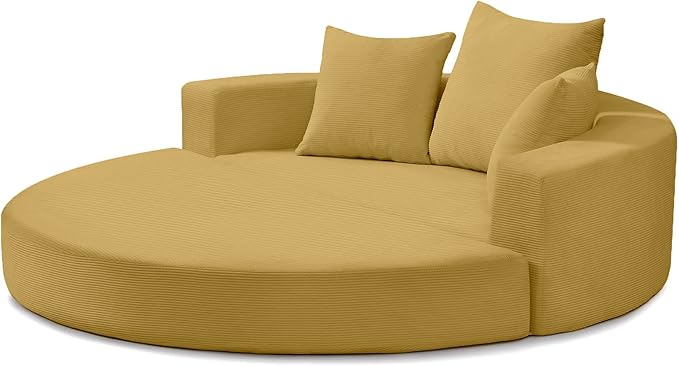 Yellow Boneless Loveseat Couch - 67 Circular Convertible Sofa Bed No Assembly Corduroy Folding Floor Futon with Pillows for Small Spaces (Yellow)