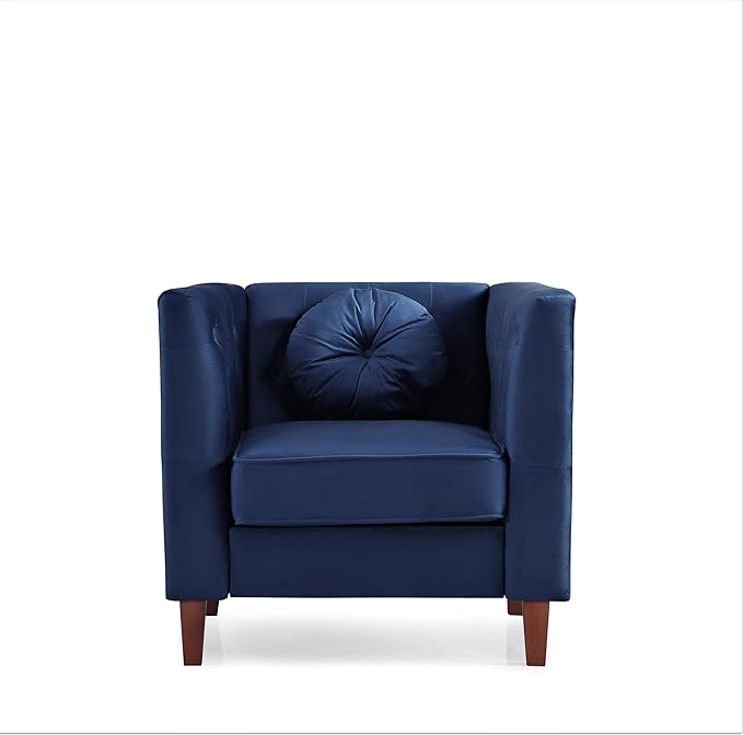 Kittleson Classic Chesterfield Velvet Accent Chair with Elegant Button Tufted Backrest Square Legs High-Density Foam &amp Accent Pillows Arm Chair for Living Room Chair Dark Blue