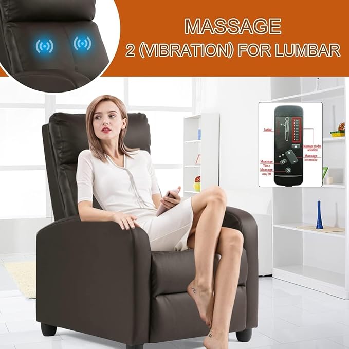 Electric Massage Chair Recliner Chair for Living Room Massage Recliner Adjustable Remote Controlled Leather Massage Chair Single Home Seating for Adults with Footrest Pockets (Brown)