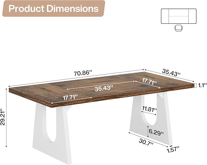 Tribesigns 70.86-Inch Executive Desk Large Computer Office Desk with Double Wood Pedestal Modern Simple Style Rectangle Writing Table for Home Office (Brown &amp White)